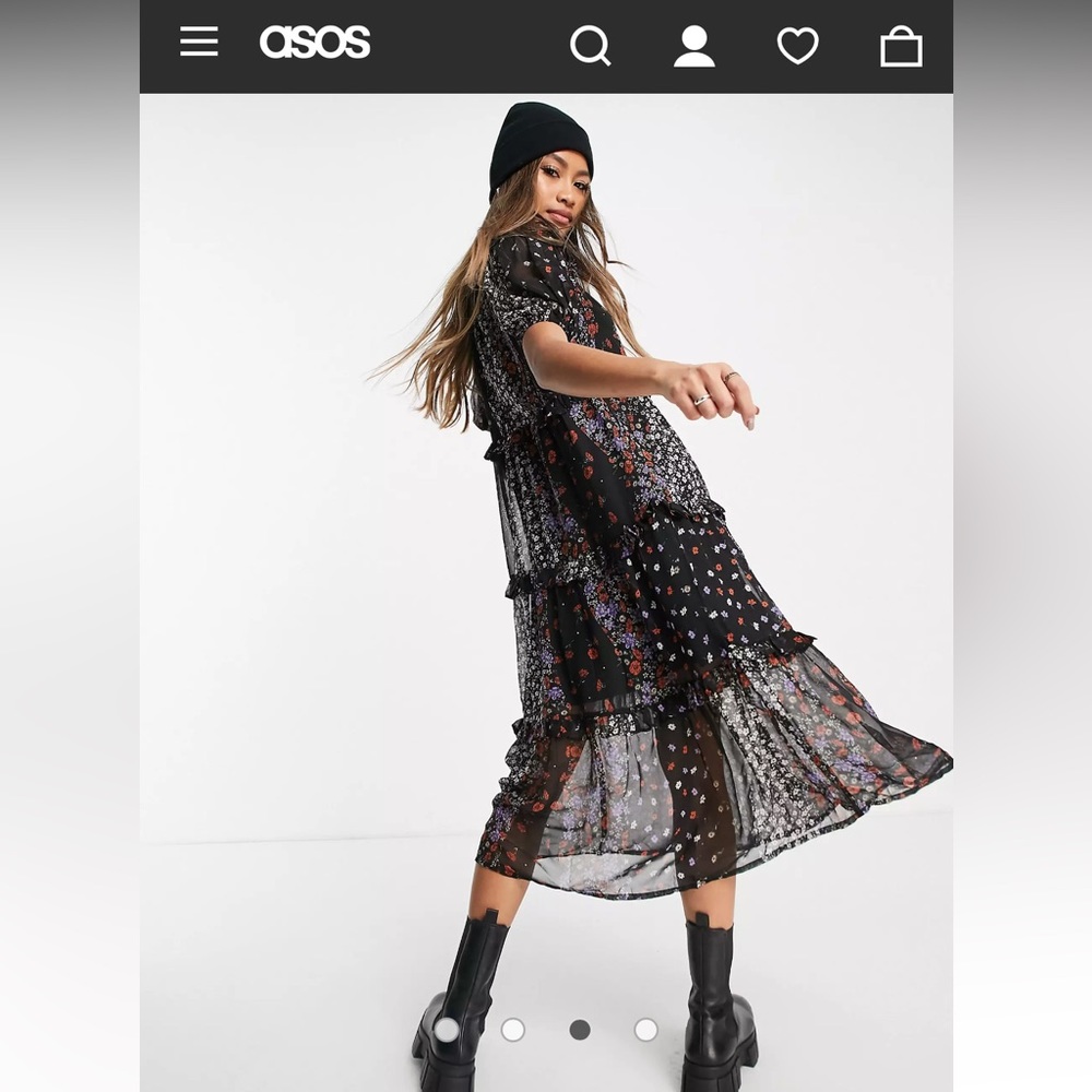 NWT - ASOS Romance tiered midaxi dress in floral print with ruffle detail s 8
